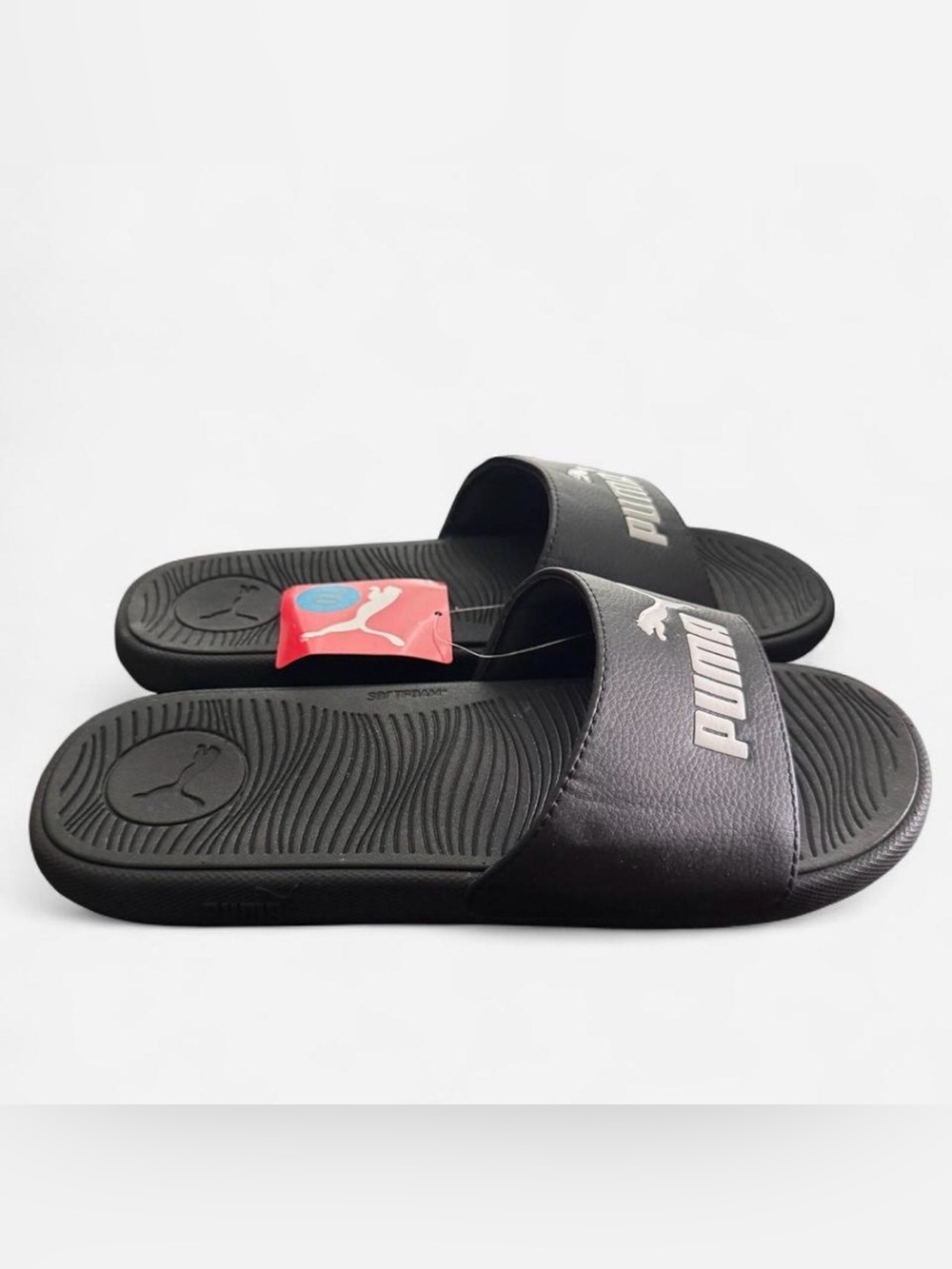 Puma Black Slide Sandals with White Logo Women’s 10